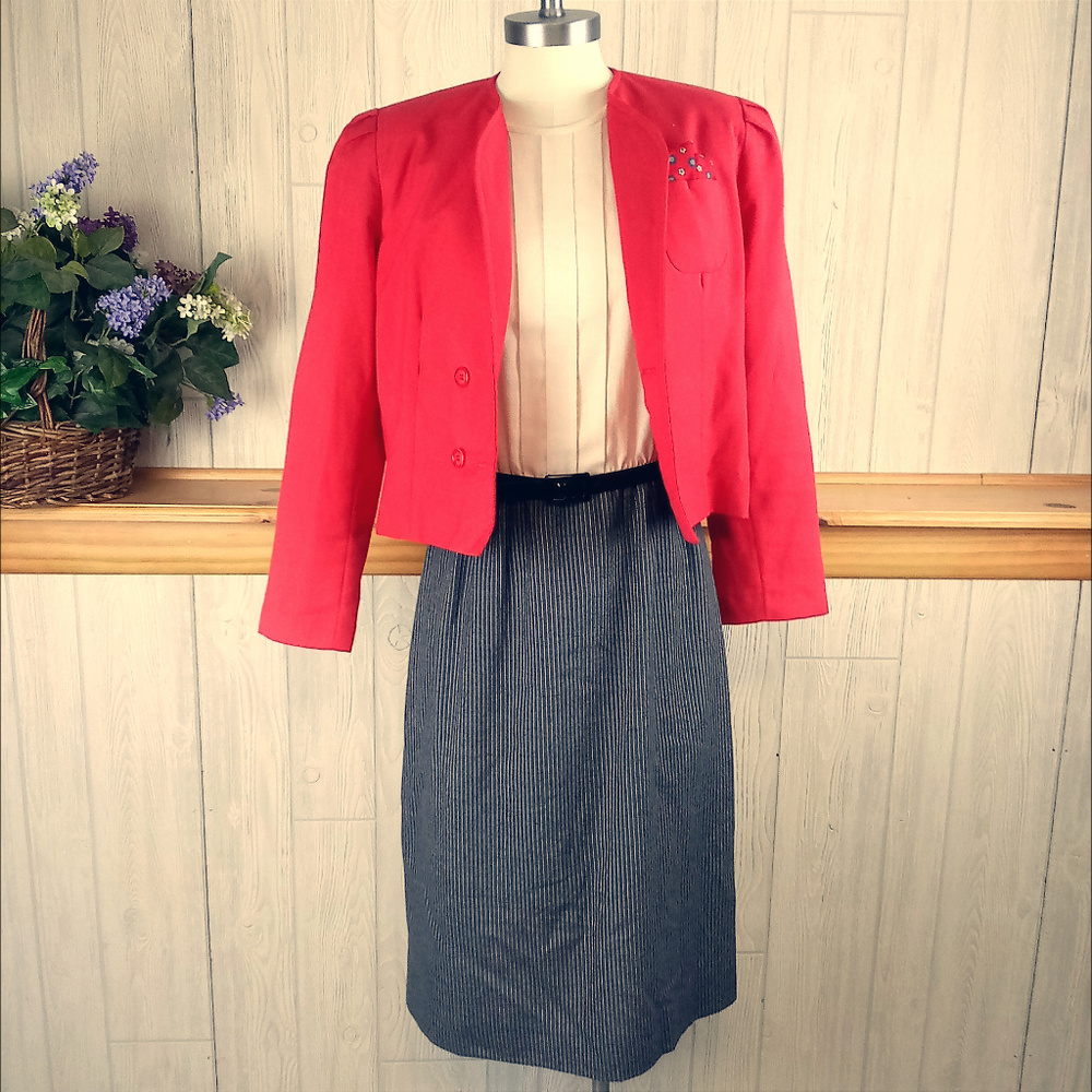 ❤💋Vintage 80s Leslie Fay 2 pc Career Dress / Suit